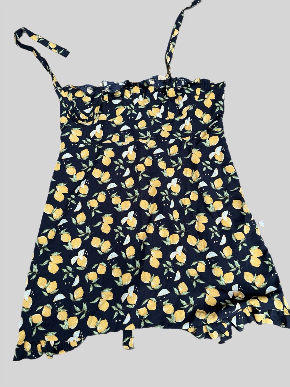 SHEIN black Lemon-Print Ruffle dress